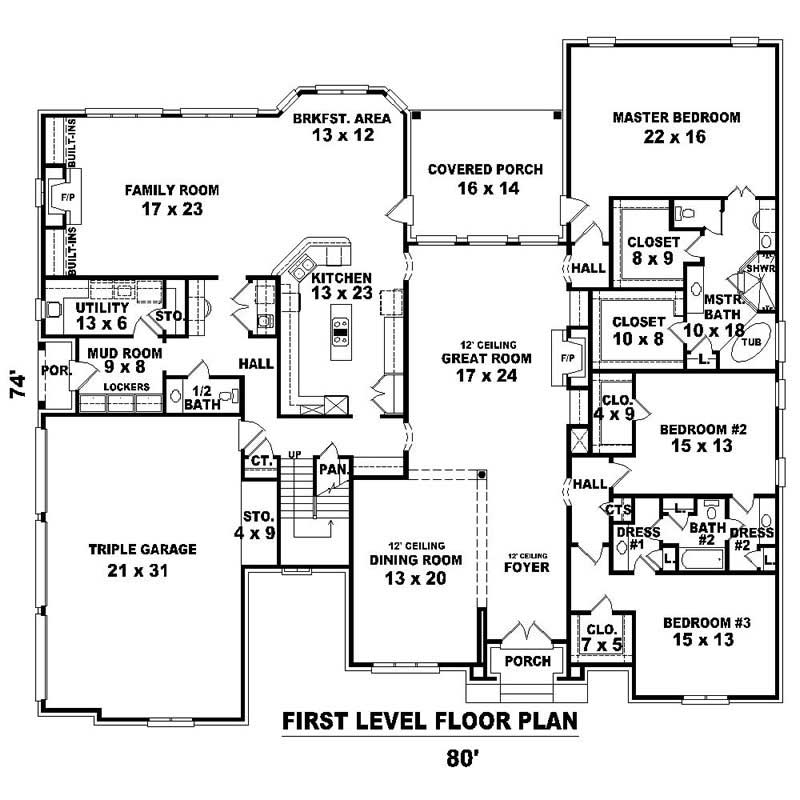 Floor Plan First Story of Southern Plan #170-1007