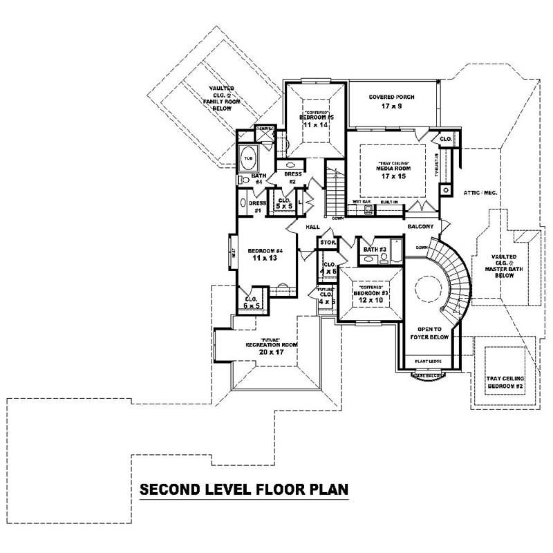 Floor Plan Second Story of Southern Plan #170-1008