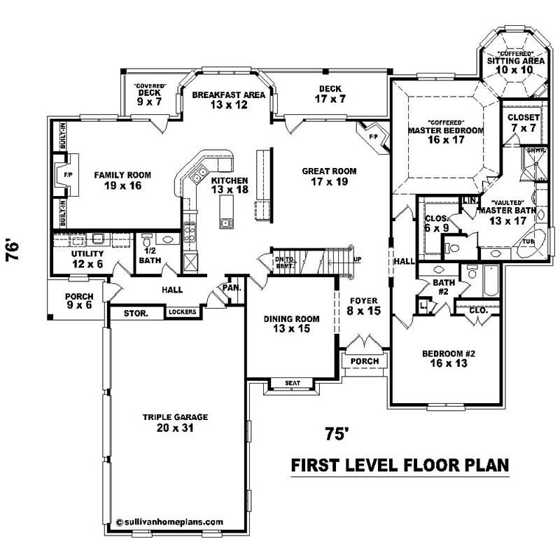 Floor Plan First Story of Southern Plan #170-1011