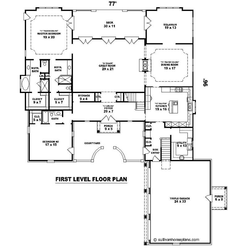 Floor Plan First Story of Southern Plan #170-1014