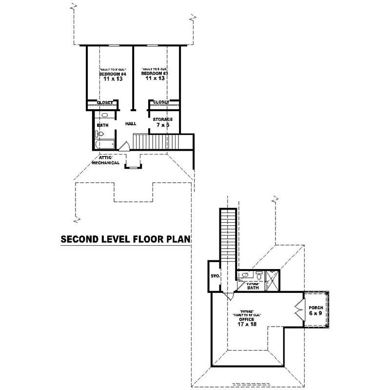 Floor Plan Second Story of Southern Plan #170-1014