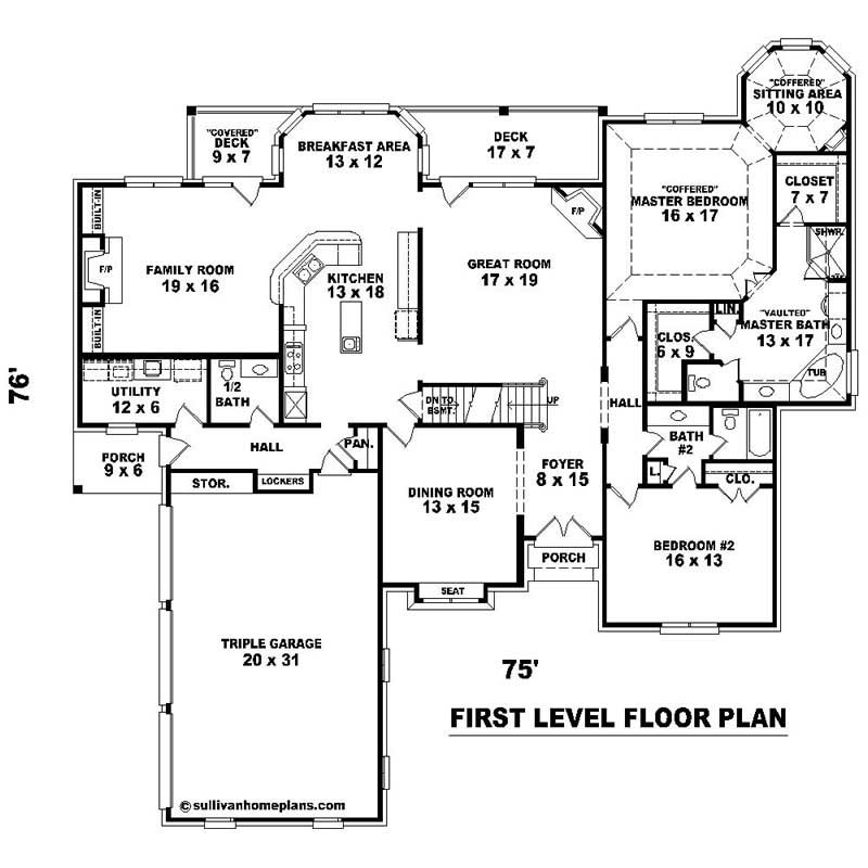 Floor Plan First Story of Southern Plan #170-1015