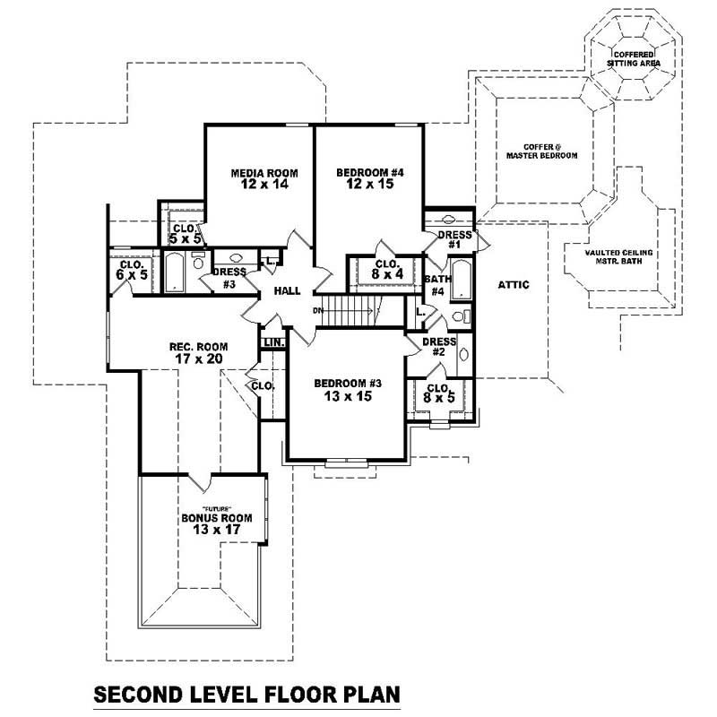 Floor Plan Second Story of Southern Plan #170-1015