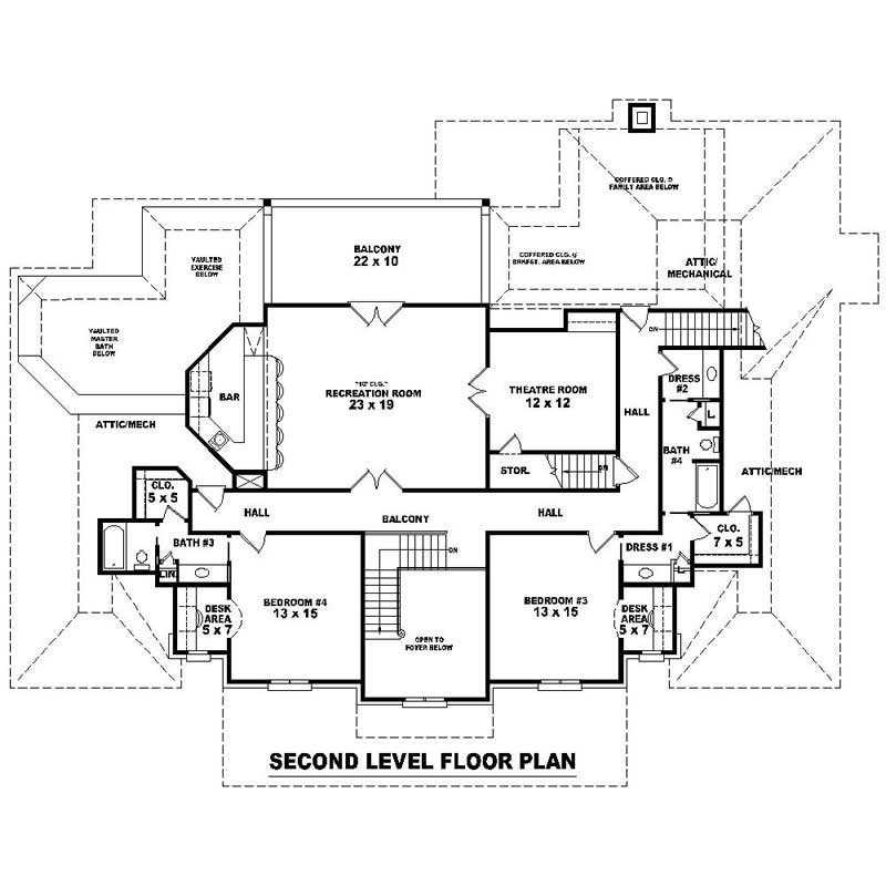 Floor Plan Second Story of Luxury Plan #170-1016