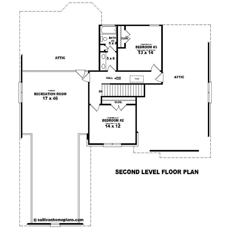 Floor Plan Second Story of Southern Plan #170-1018