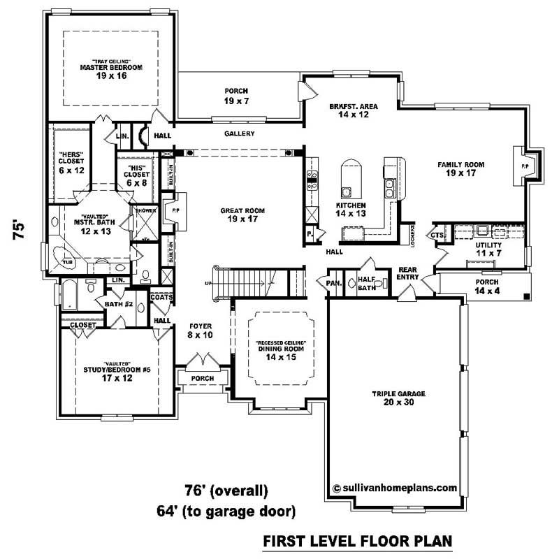 Floor Plan First Story of Southern Plan #170-1019
