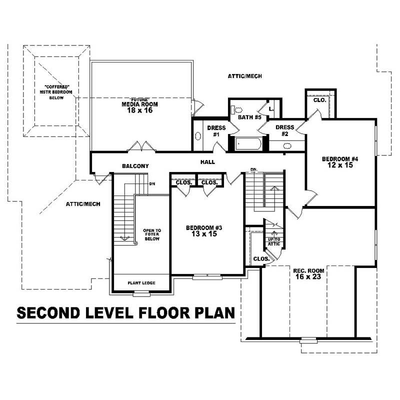 Floor Plan Second Story of Luxury Plan #170-1020