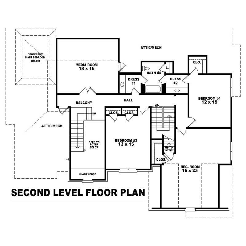 Floor Plan Second Story of Luxury Plan #170-1021