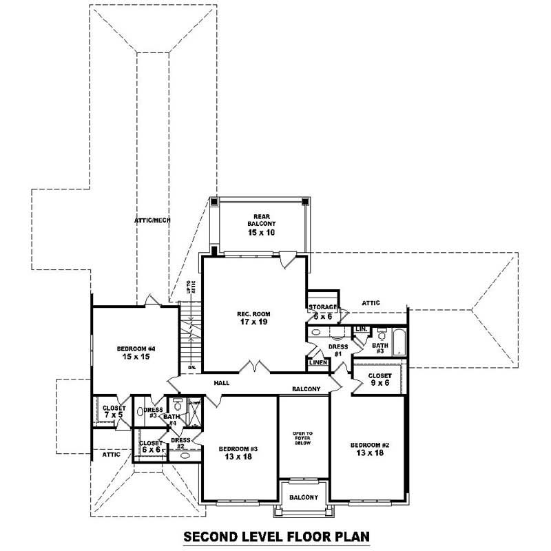 Floor Plan Second Story of Southern Plan #170-1022