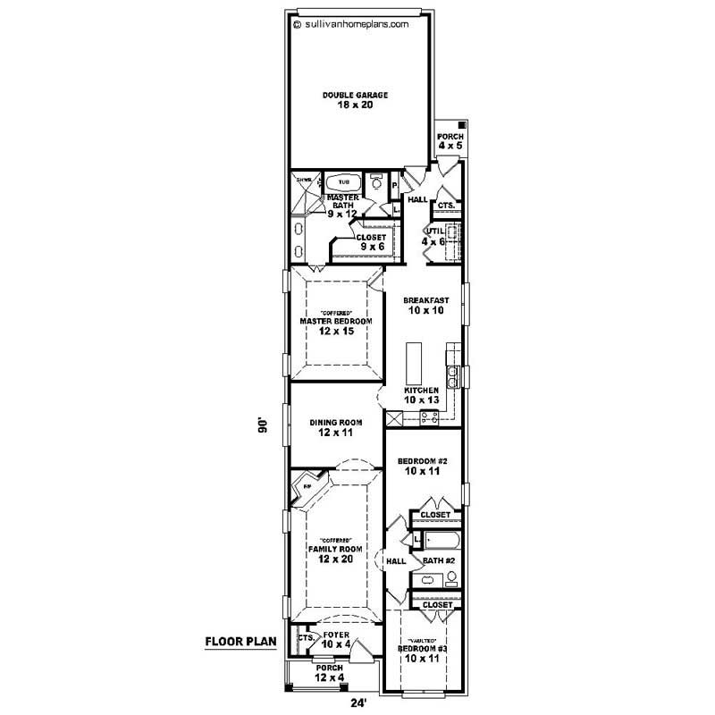 Floor Plan First Story of Southern Plan #170-1033