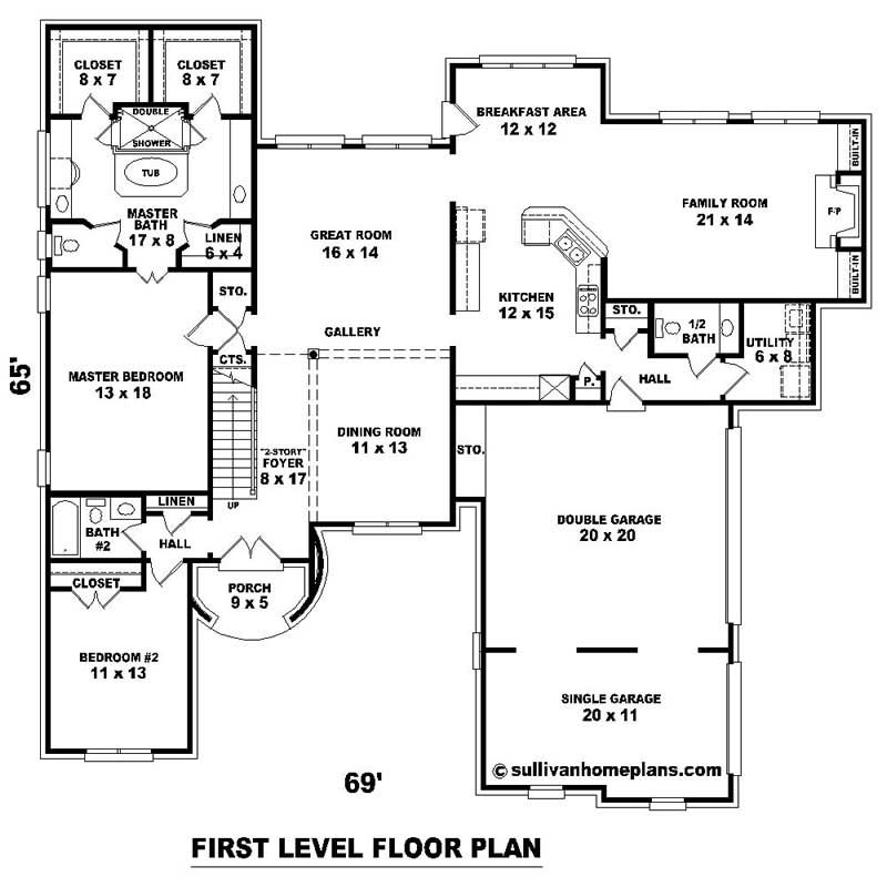 Floor Plan First Story of Southern Plan #170-1034
