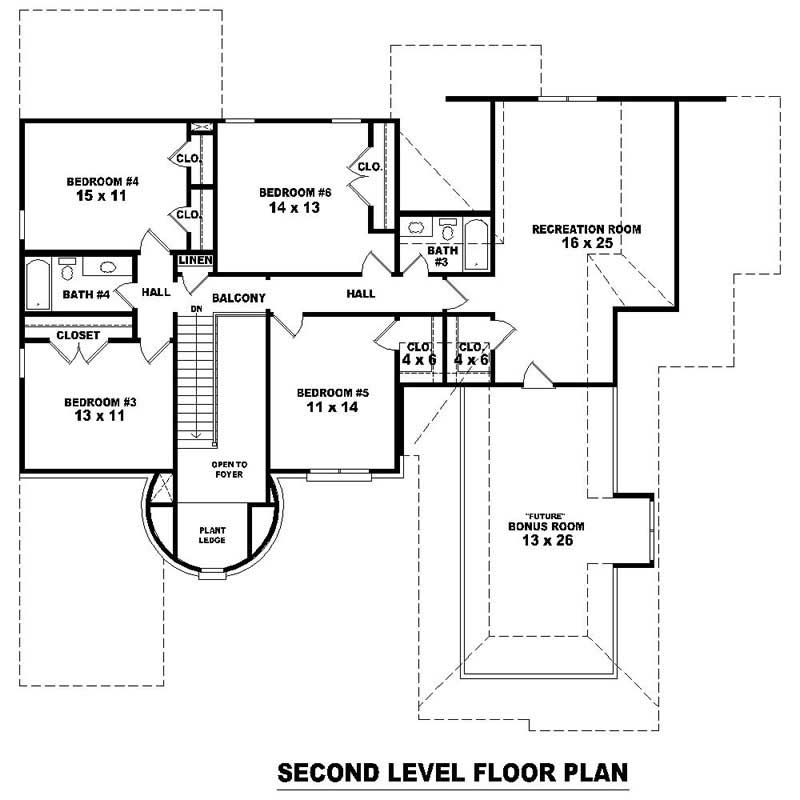 Floor Plan Second Story of Southern Plan #170-1034