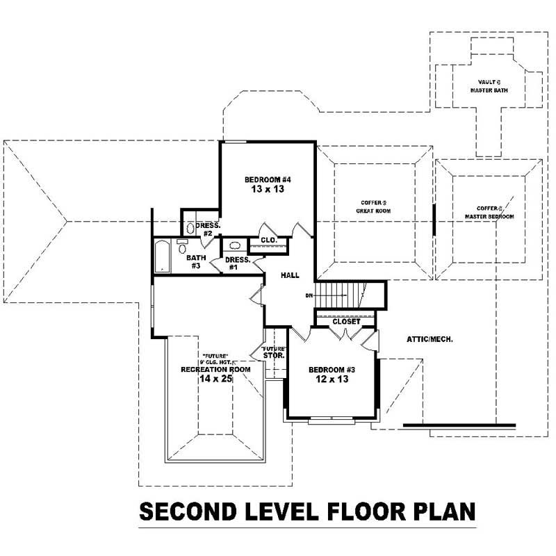 Floor Plan Second Story of Southern Plan #170-1036
