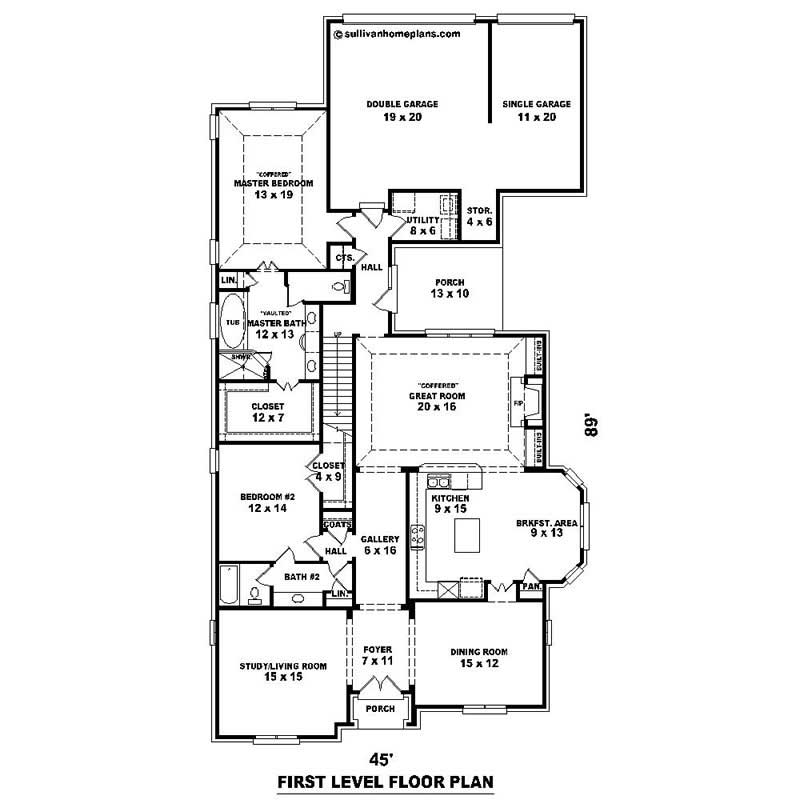 Floor Plan First Story of Southern Plan #170-1039