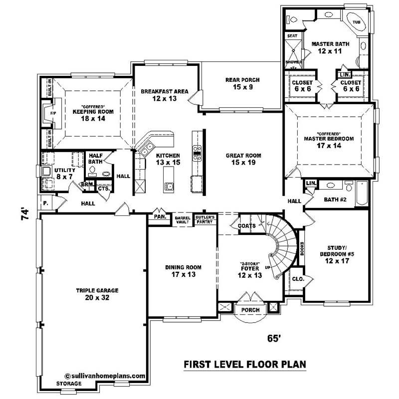 Floor Plan First Story of Southern Plan #170-1043