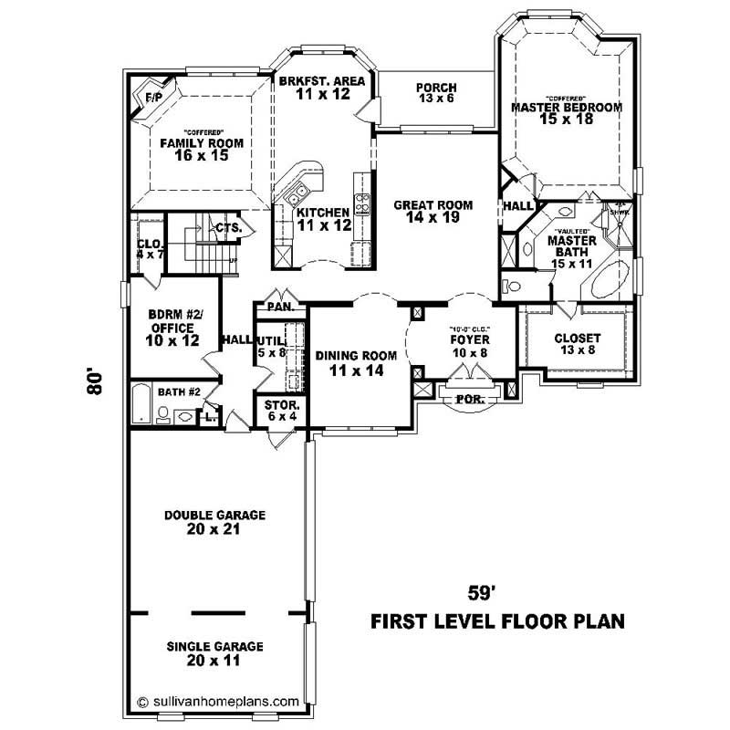 Floor Plan First Story of Southern Plan #170-1046