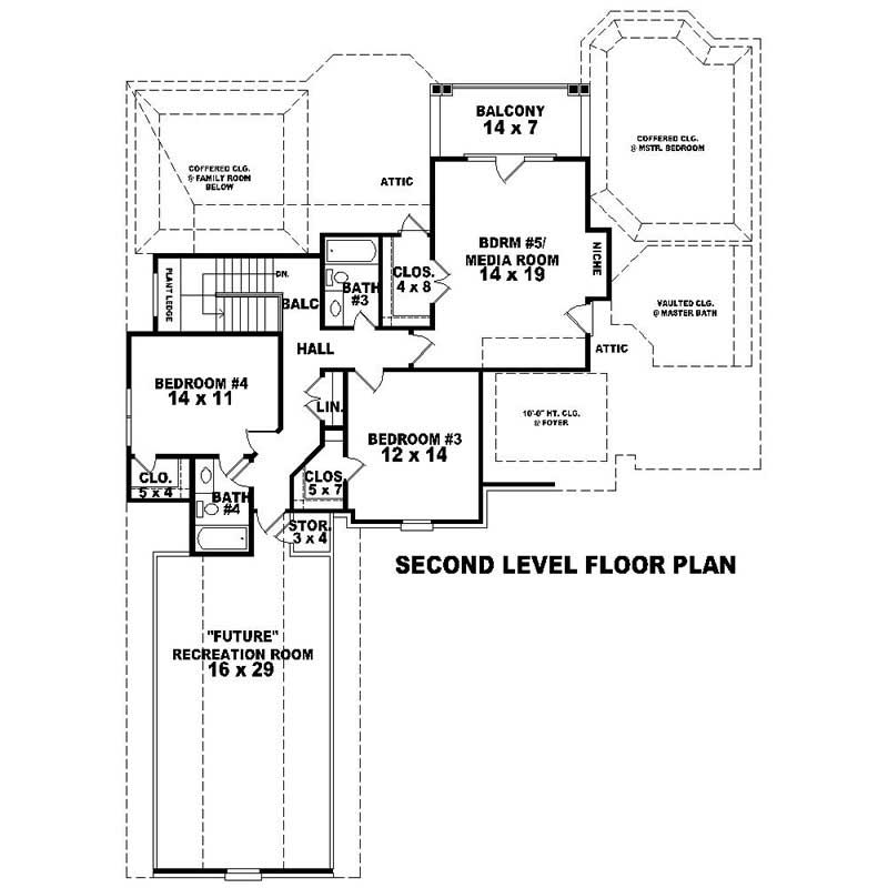 Floor Plan Second Story of Southern Plan #170-1046