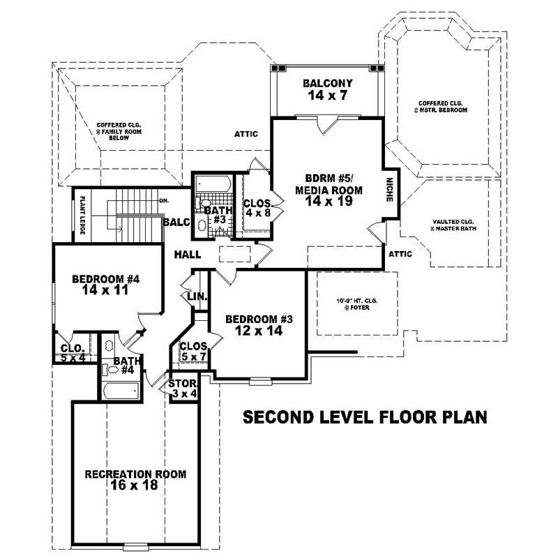 Floor Plan Second Story of Southern Plan #170-1047