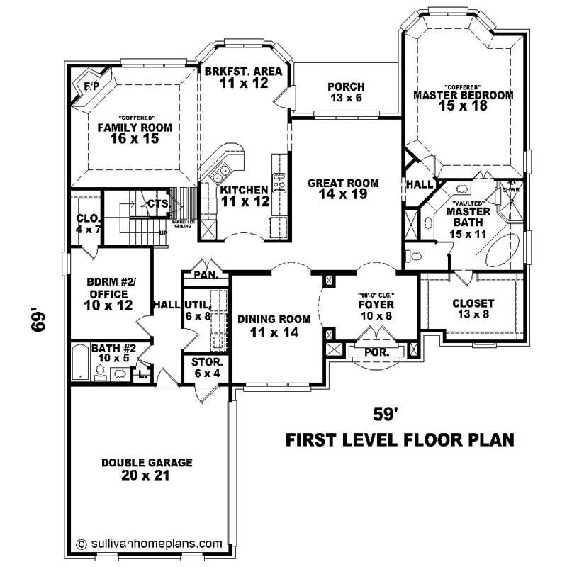 Floor Plan First Story of Southern Plan #170-1048