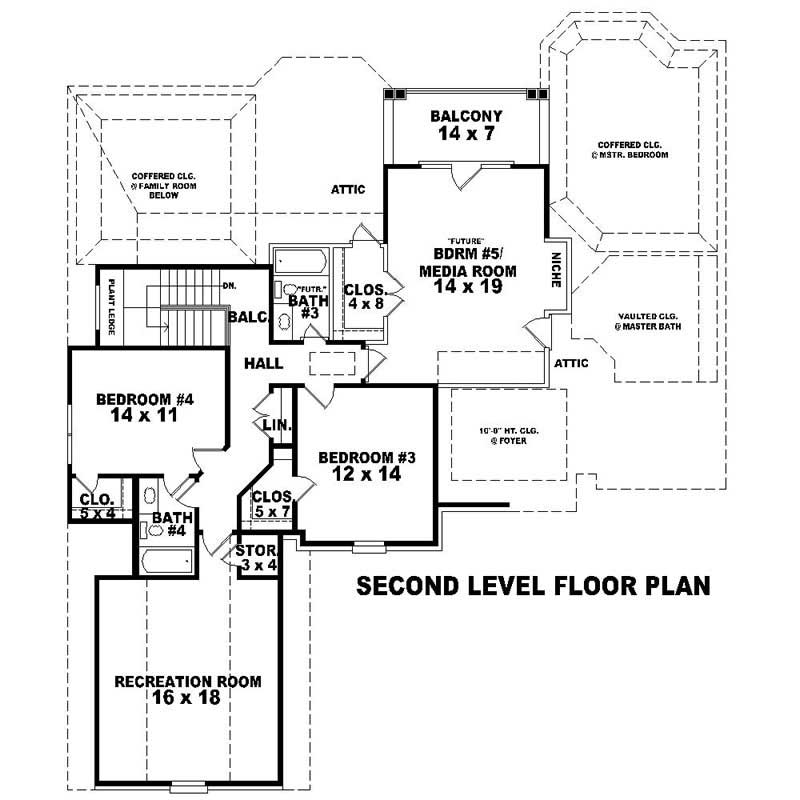 Floor Plan Second Story of Southern Plan #170-1048