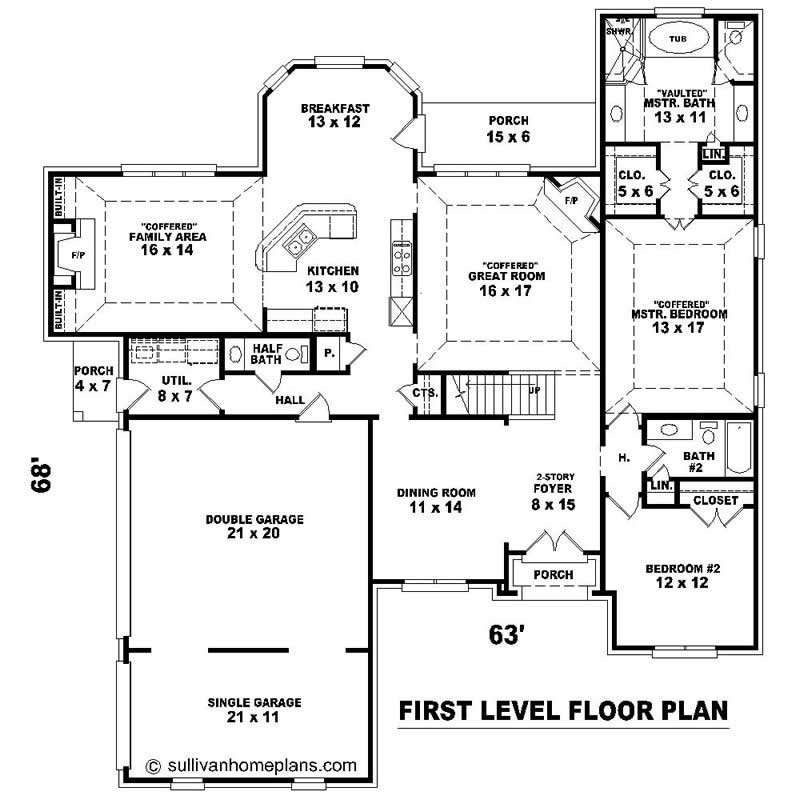 Floor Plan First Story of Southern Plan #170-1049