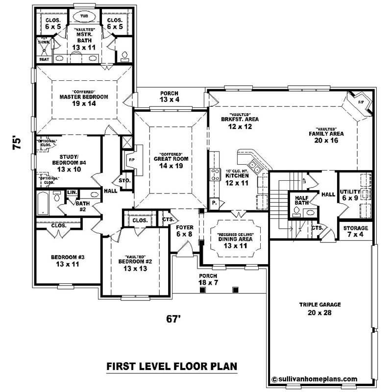 Floor Plan First Story of Southern Plan #170-1052