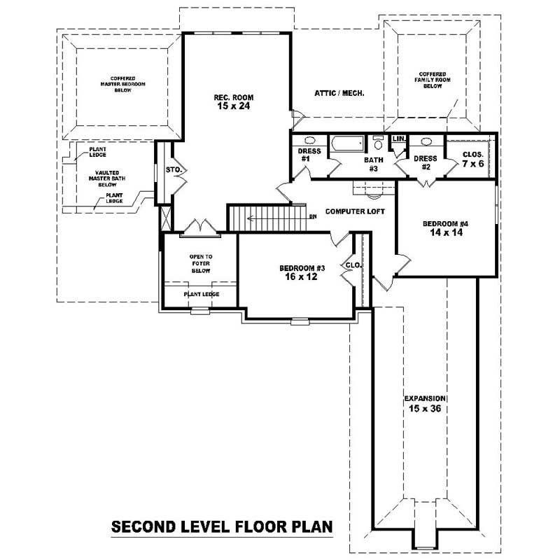 Floor Plan Second Story of Southern Plan #170-1055