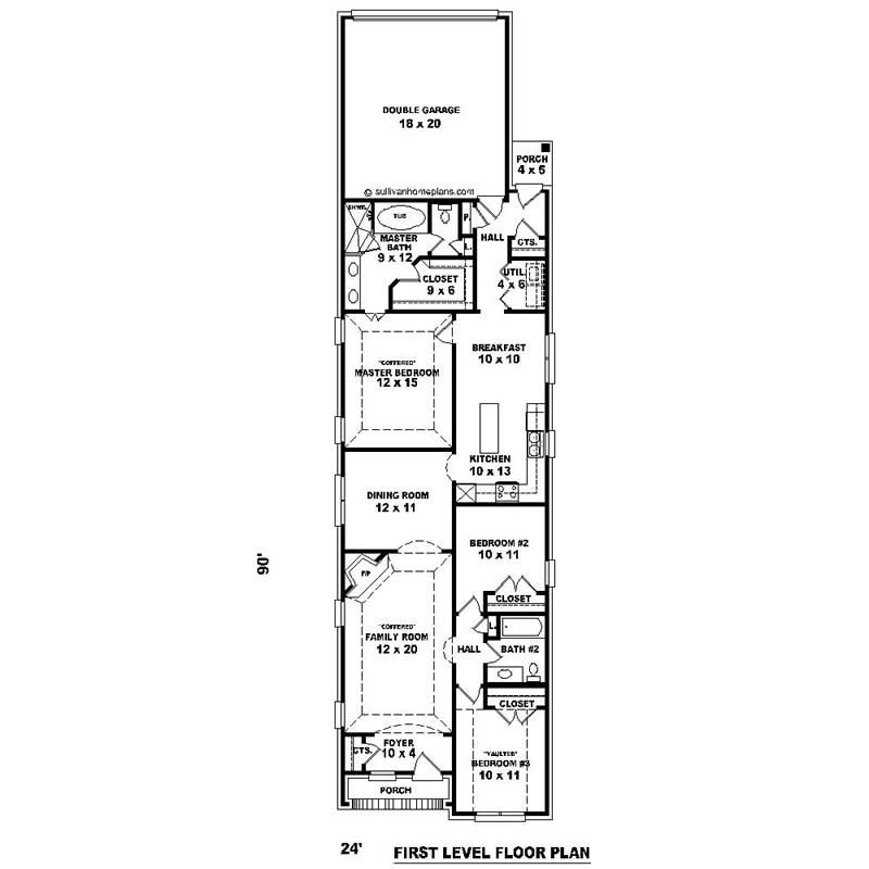 Floor Plan First Story of Southern Plan #170-1058