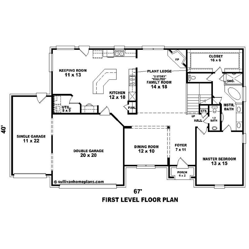 Floor Plan First Story of Southern Plan #170-1059