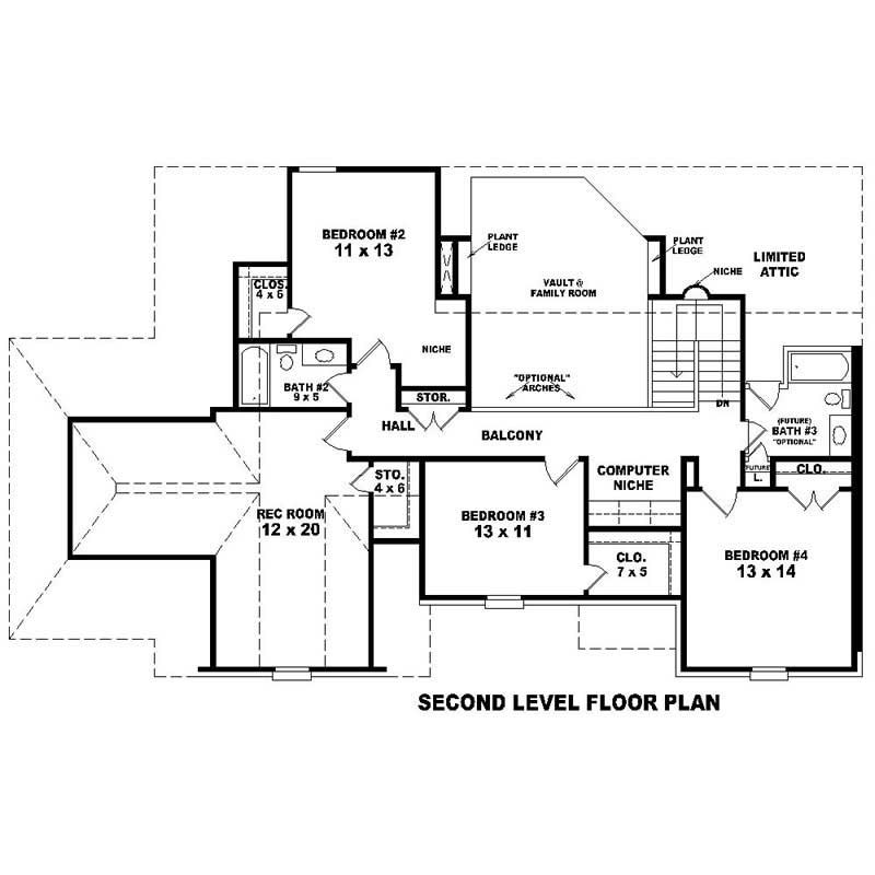 Floor Plan Second Story of Southern Plan #170-1059