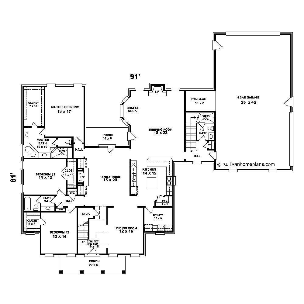 Floor Plan First Story of Traditional Plan #170-1065