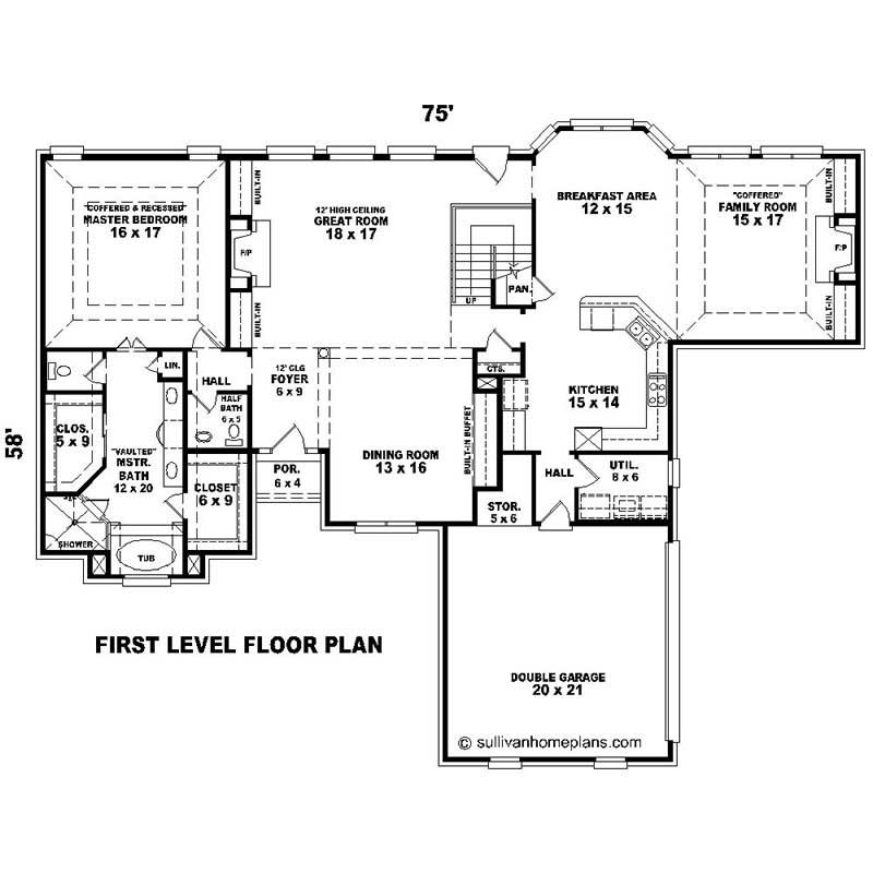 Floor Plan First Story of Southern Plan #170-1068