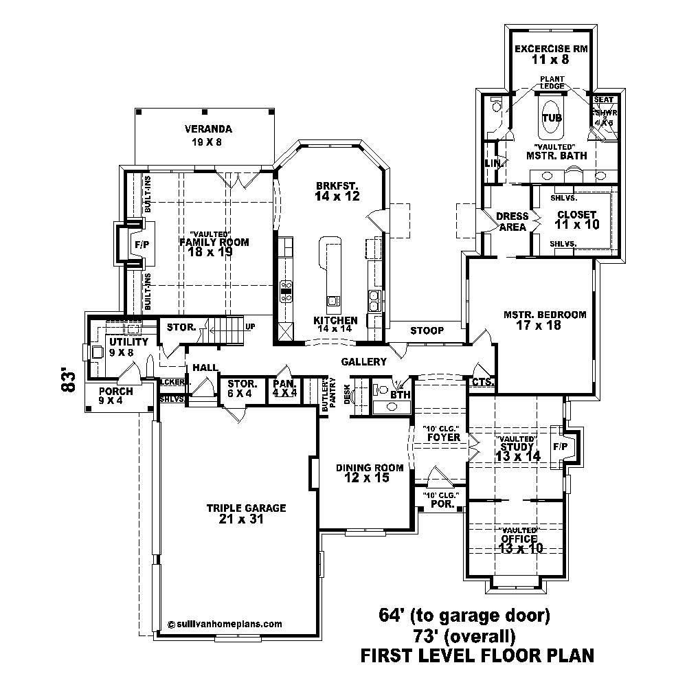 Floor Plan First Story of Country Plan #170-1069