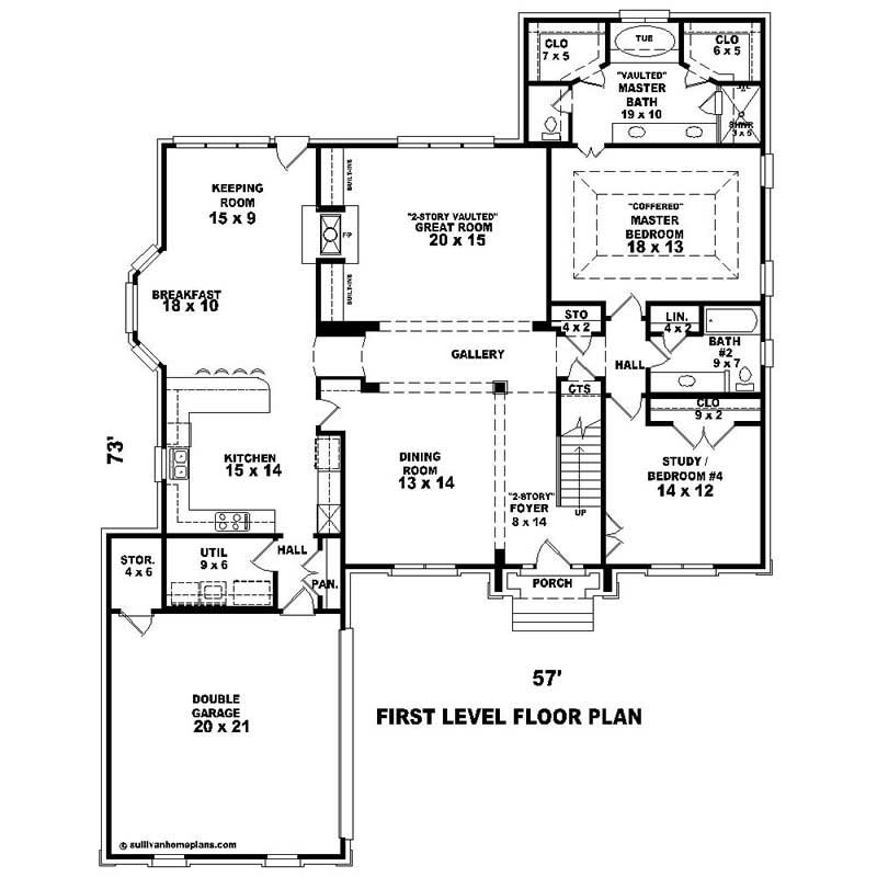 Floor Plan First Story of Southern Plan #170-1076