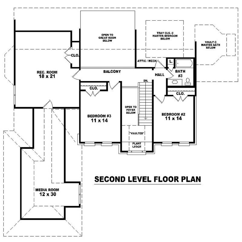 Floor Plan Second Story of Southern Plan #170-1079