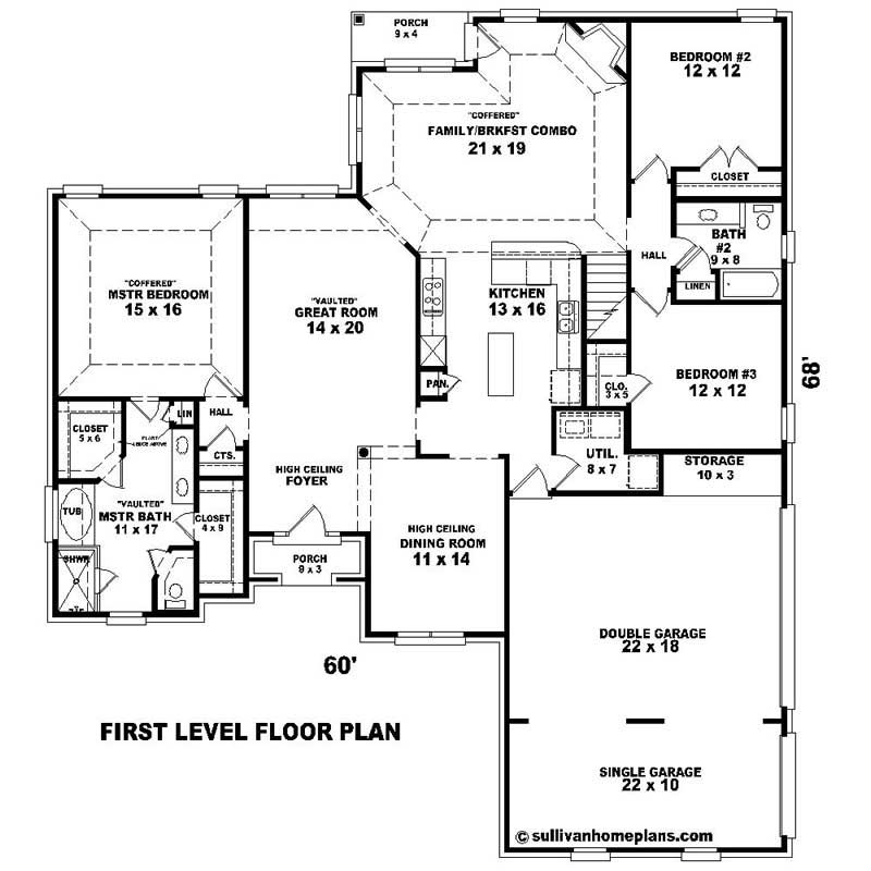 Floor Plan First Story of Southern Plan #170-1082