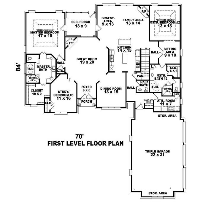 Floor Plan First Story of Country Plan #170-1086