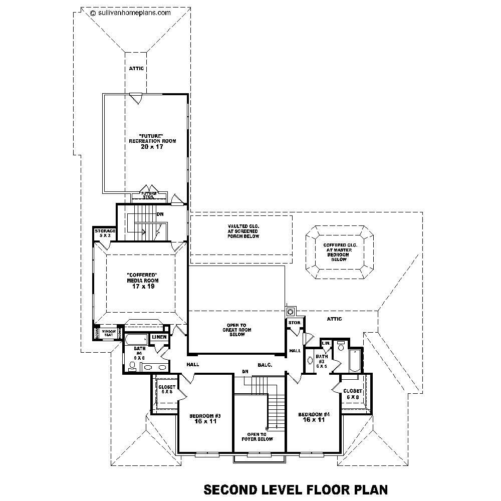 Floor Plan Second Story of French Plan #170-1089