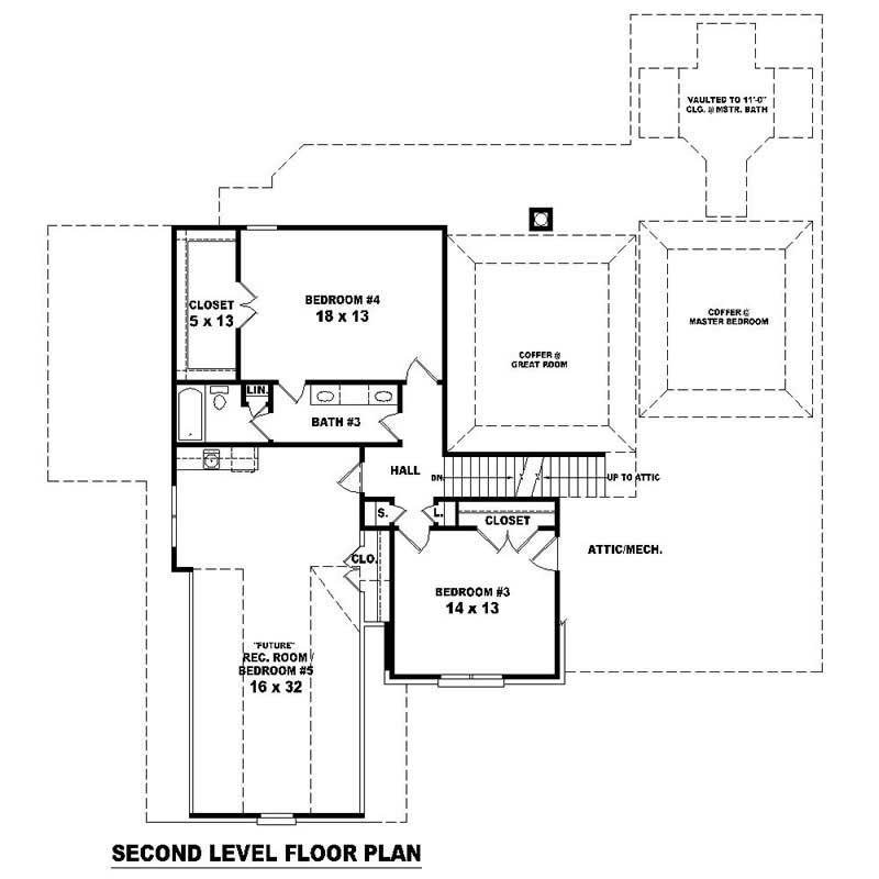 Floor Plan Second Story of Southern Plan #170-1097