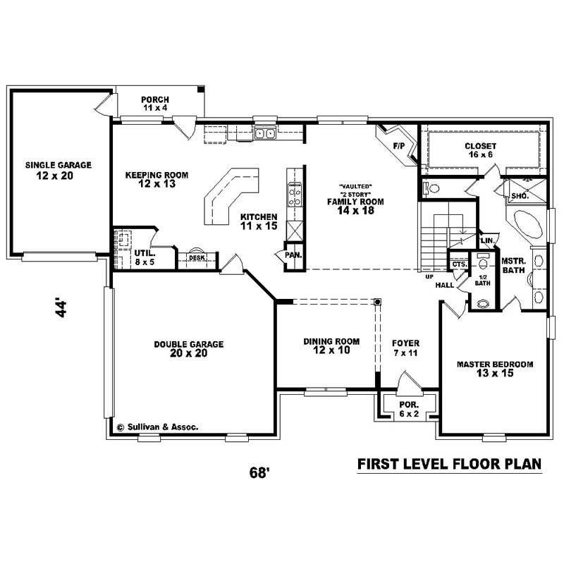 Floor Plan First Story of Southern Plan #170-1098