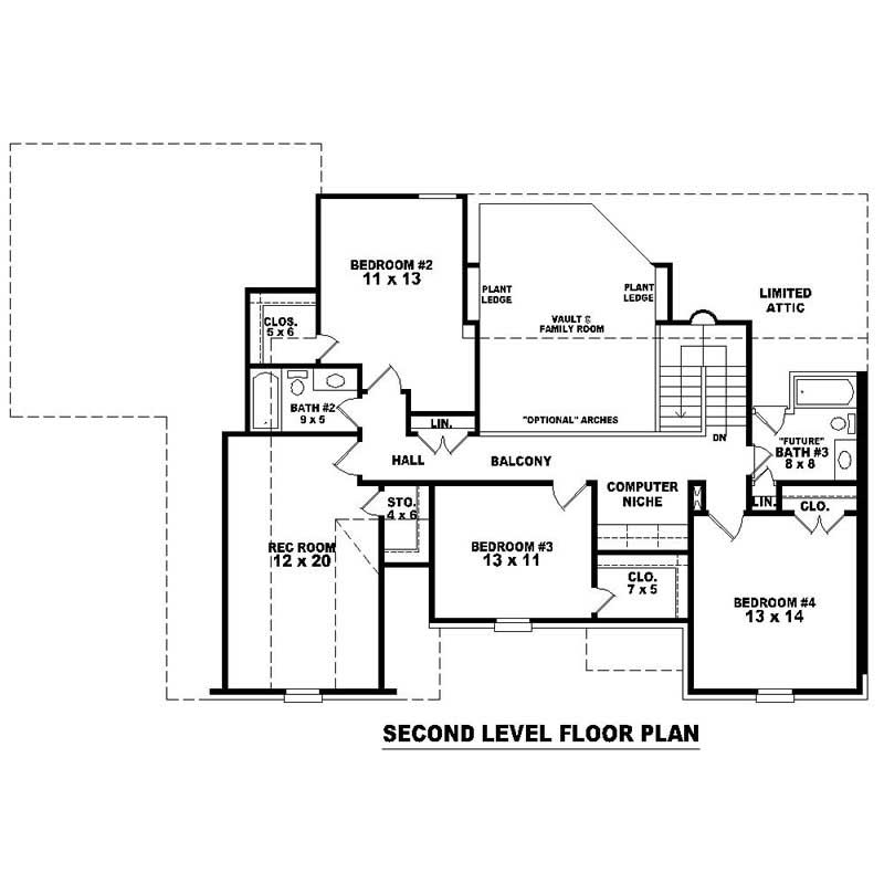 Floor Plan Second Story of Southern Plan #170-1098