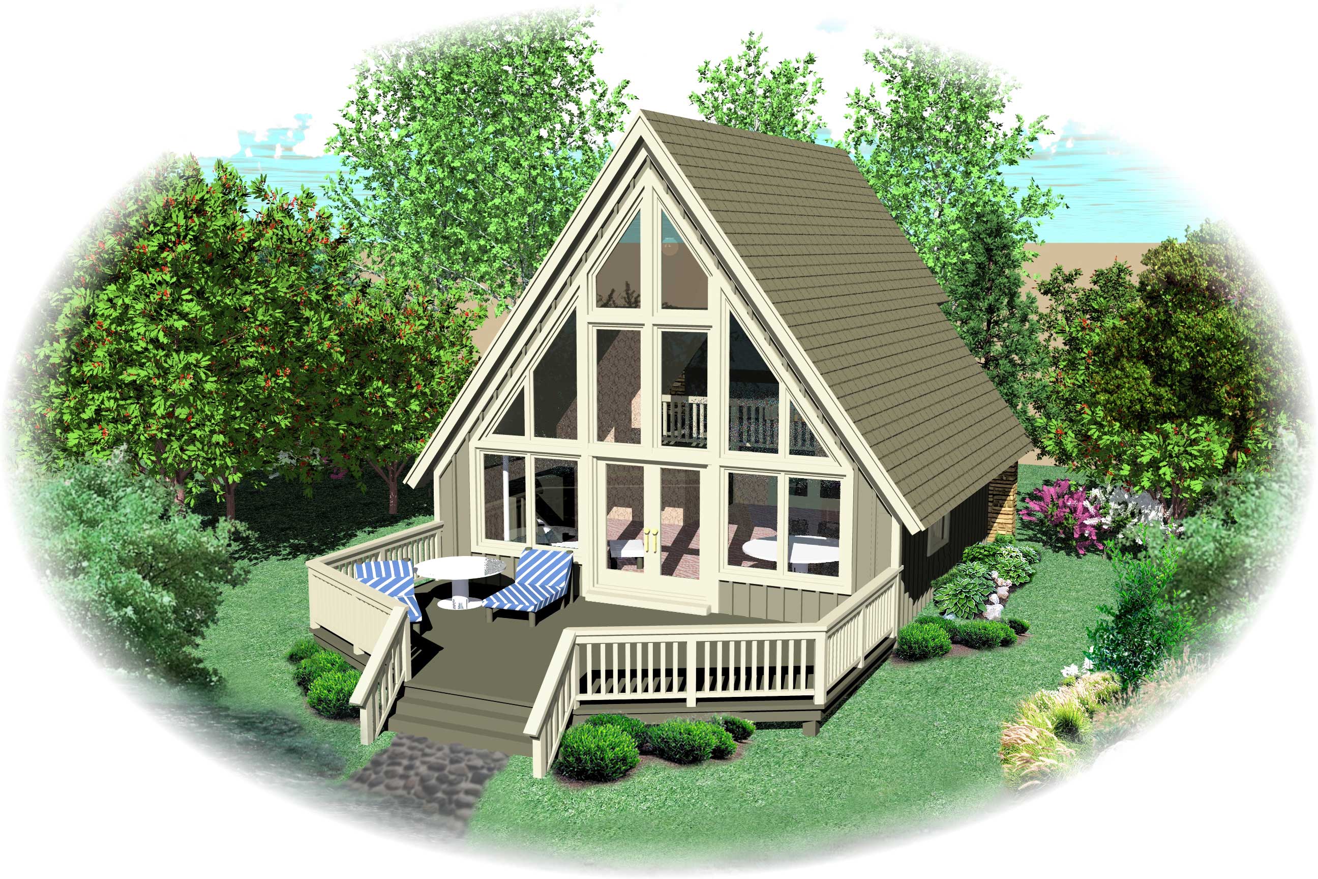 Front view of A Frame home (ThePlanCollection: House Plan #170-1100)
