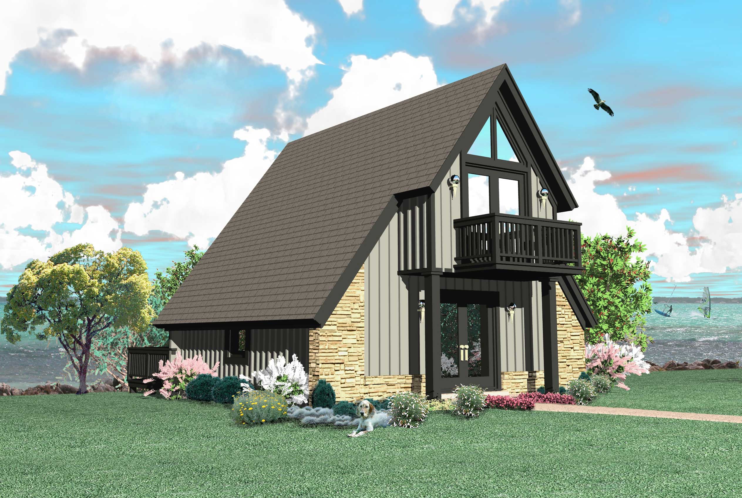 Home Plan Rear Elevation of this 0-Bedroom,734 Sq Ft Plan -170-1100