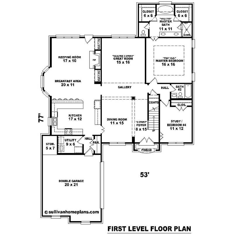 Floor Plan First Story of Southern Plan #170-1102
