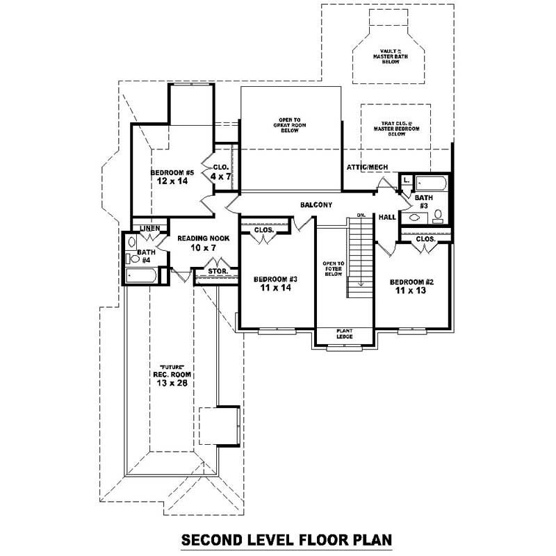 Floor Plan Second Story of Southern Plan #170-1102