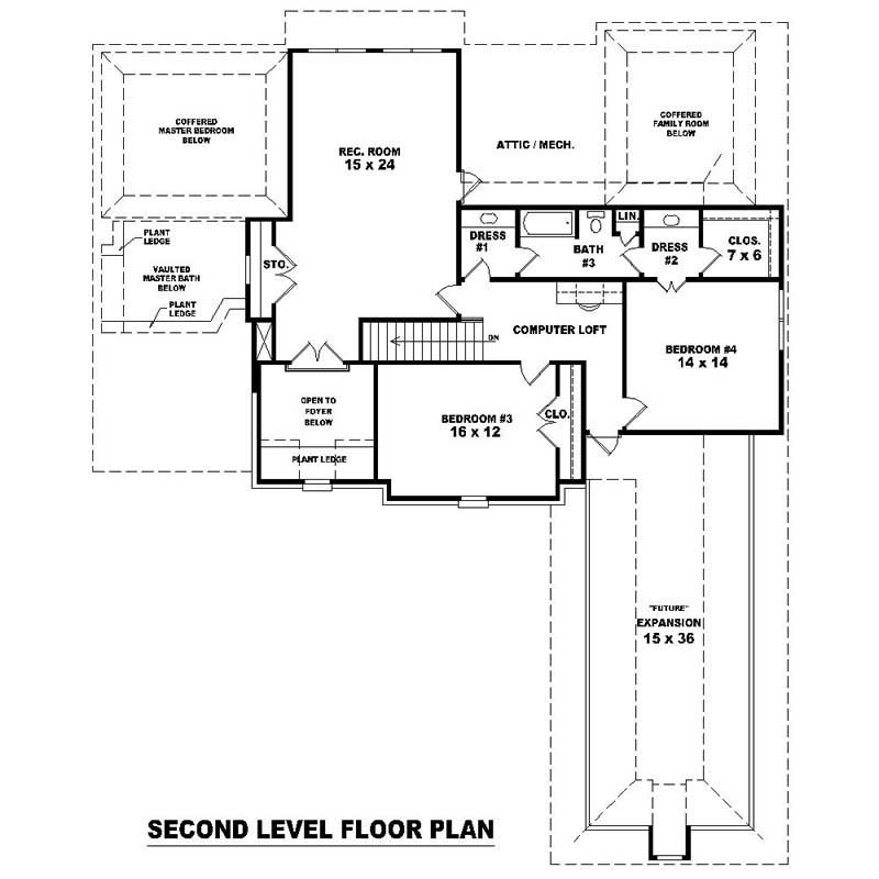 Floor Plan Second Story of Southern Plan #170-1104