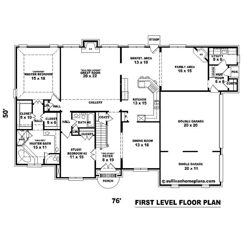 Floor Plan First Story of Southern Plan #170-1106