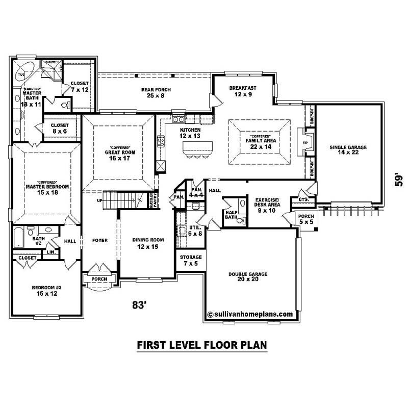 Floor Plan First Story of Southern Plan #170-1107