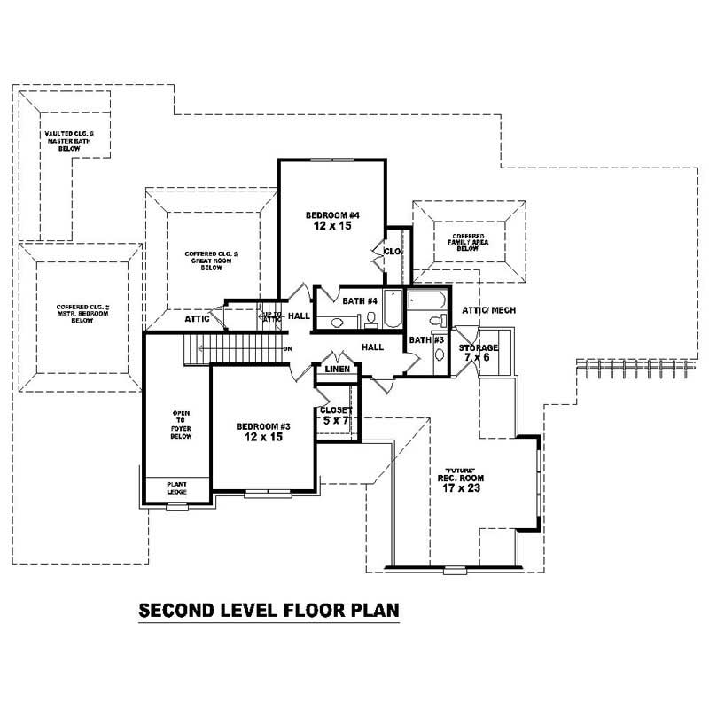 Floor Plan Second Story of Southern Plan #170-1107