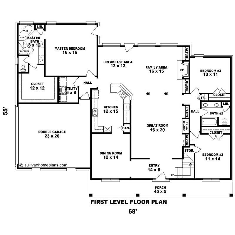 Floor Plan First Story of Southern Plan #170-1112